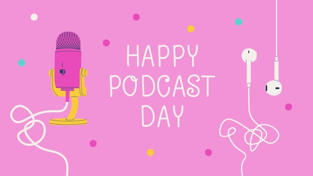 Feliz dia do podcast banner de cartão postal para 30 de setembro, que é o microfone e fones de ouvido do dia internacional ilustração vetorial para design