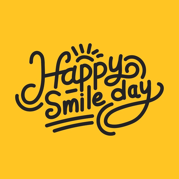 Feliz dia do sorriso desenhado à mão ilustração vetorial de letras em fundo amarelo Vetor do dia do sorriso