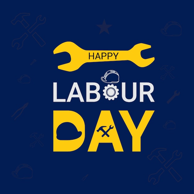 Feliz dia do trabalho com chave e capacete segurando a ferramenta