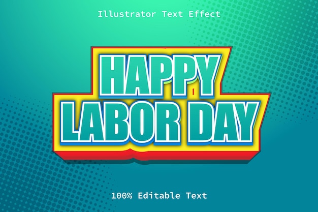 Vetor feliz dia do trabalho com efeito de texto editável no estilo desenho animado moderno