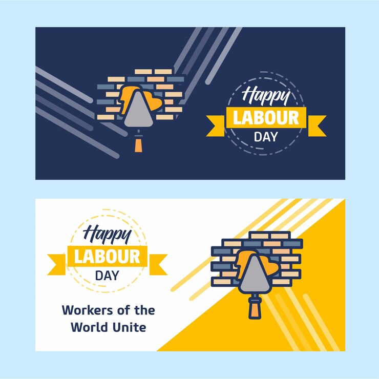 Vetor feliz dia do trabalho design com tema amarelo e azul