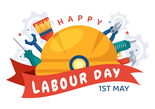 Feliz Dia do Trabalho em 1º de maio Ilustração com diferentes profissões e obrigado a todos os trabalhadores