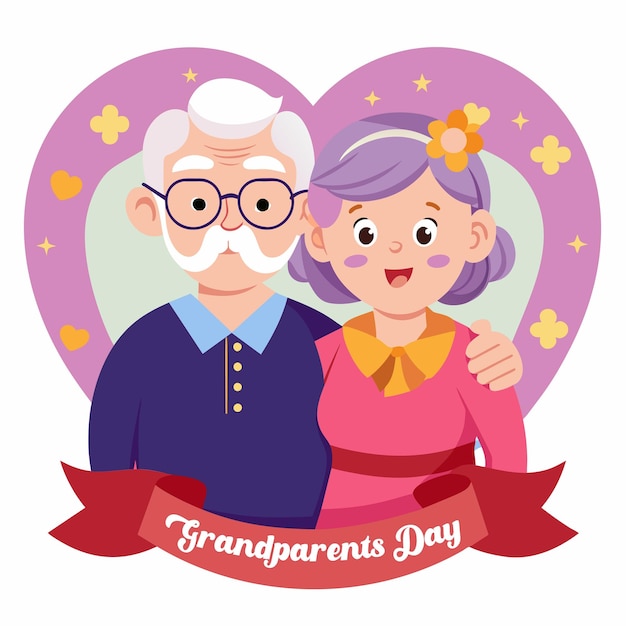 Feliz dia dos avós Uma viagem alegre com um casal idoso e seu simples sinal