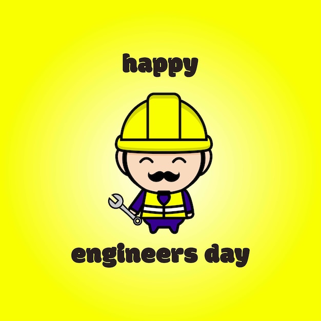 Feliz dia dos engenheiros com mascote de engenheiros. personagem de desenho animado de engenheiros