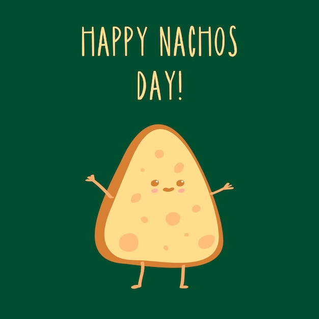 Feliz dia dos nachos ilustração em vetor de nacho amarelo engraçado bonito e engraçado