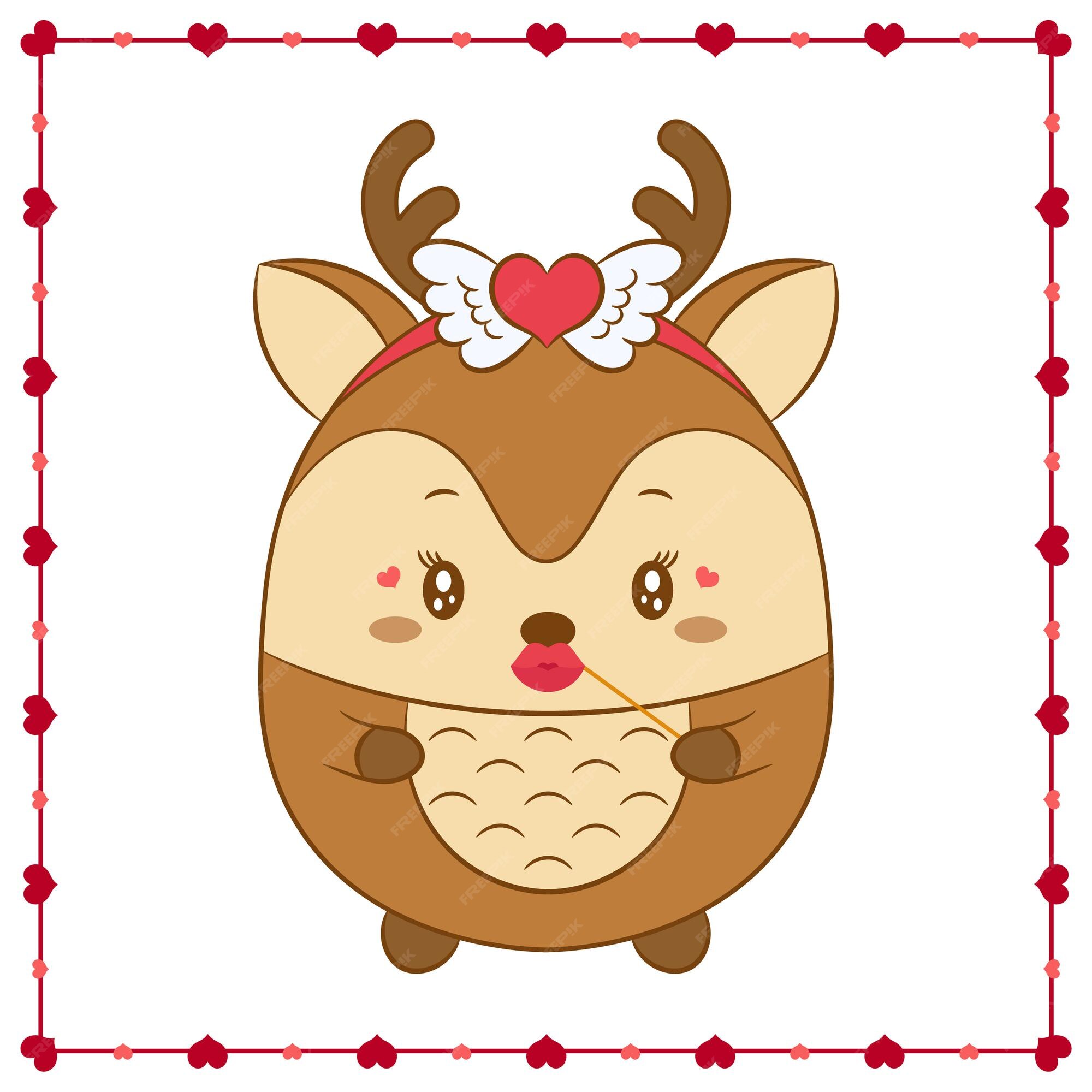 Feliz Natal Com Lindo Cervo Kawaii Desenhado à Mão Usando Lenço