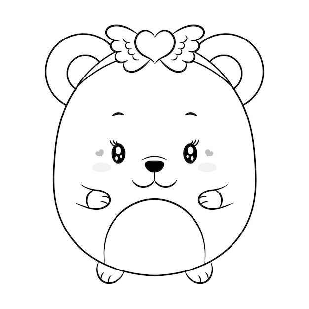 Feliz dia dos namorados bebê fofo urso de pelúcia desenhando esboço para colorir