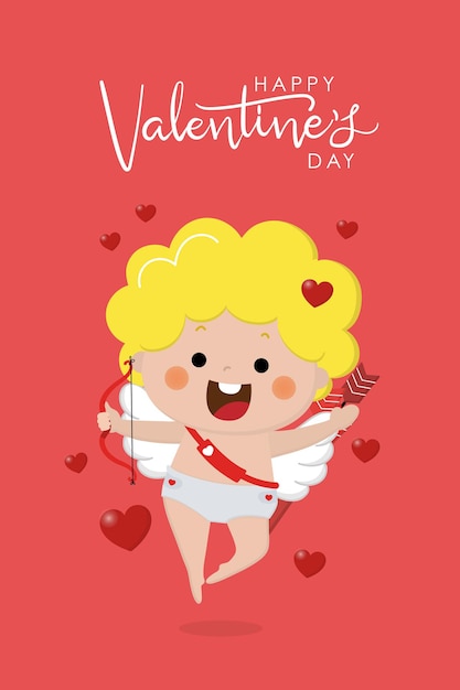 Feliz dia dos namorados cartão com personagem de cupido fofo