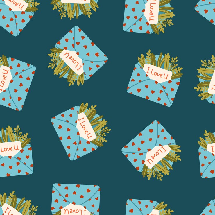 Vetor feliz dia dos namorados envelope aberto com papel em branco e corações e flores vetor padrão perfeito