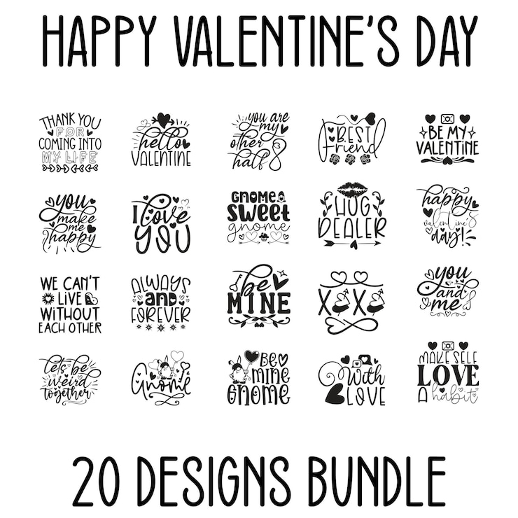 Vetor feliz dia dos namorados t-shirt e svg 20 desenhos bundle valentine svg citações arquivos vector eps