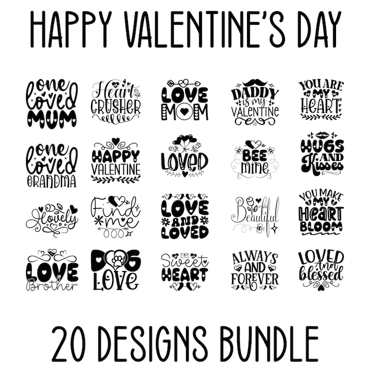 Vetor feliz dia dos namorados t-shirt e svg 20 desenhos bundle valentine svg citações arquivos vector eps