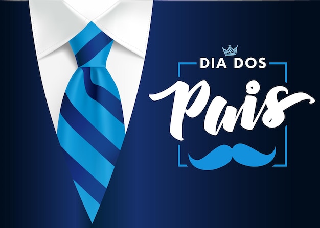 Feliz Dia dos Pais design de cartão de saudação Inscrição em português Dia dos Pais
