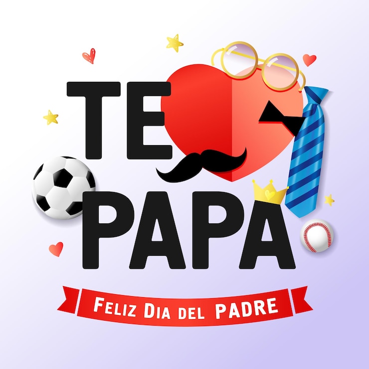 Vetor feliz dia dos pais, eu te amo, pai, texto em espanhol com elementos 3d