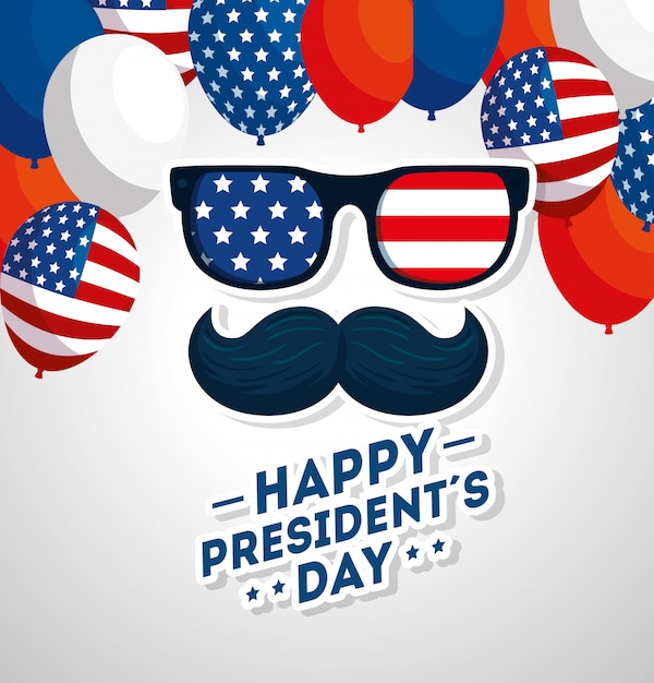 Feliz dia dos presidentes com bigode e óculos