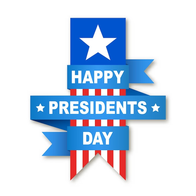 Vetor feliz dia dos presidentes com fita e bandeira. ilustração vetorial. folheto, banner ou cartaz para feliz dia dos presidentes.