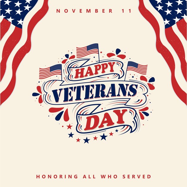 Feliz Dia dos Veteranos com letras do estado unido da América Design do dia dos veteranos dos EUA