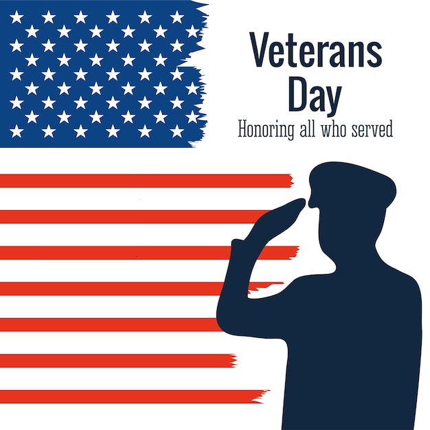 Feliz dia dos veteranos, soldado saudação ilustração estilo grunge bandeira americana