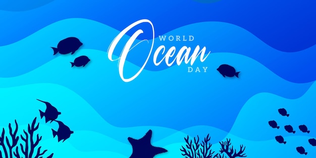 Feliz dia mundial do oceano fundo azul banner de design de mídia social vetor grátis