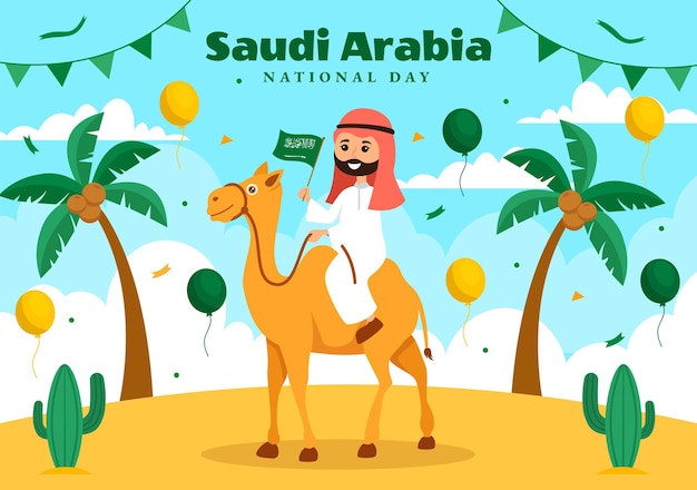 Feliz dia nacional da arábia saudita ilustração vetorial em 23 de setembro com fundo de bandeira acenando