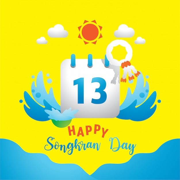 Feliz dia songkran com 13 no calendário