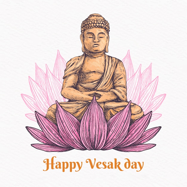 Feliz dia vesak com lótus e Buda