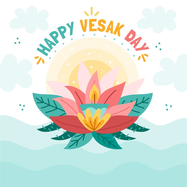 Feliz dia vesak com vela e lotus