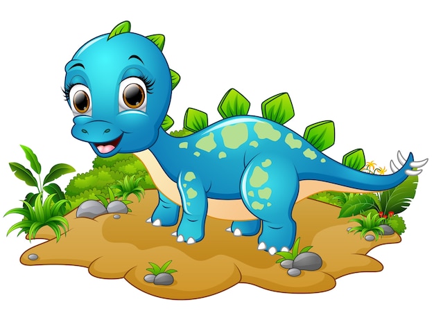 Vetor feliz dinossauro azul dos desenhos animados