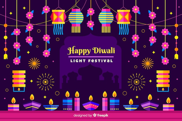 Vetor feliz diwali fundo em design plano