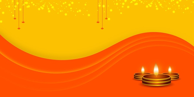 Feliz diwali fundo laranja e amarelo com lâmpada de óleo e novo design de decoração leve