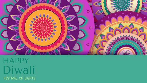 Vetor feliz diwali fundo verde claro com elementos florais diwali e padrões de mandala ilustração vetorial