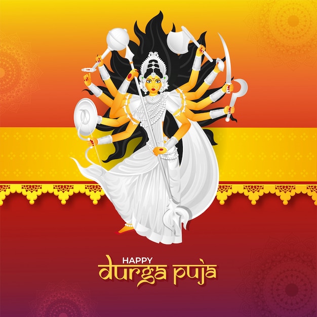 Feliz durga puja celebração cartão design