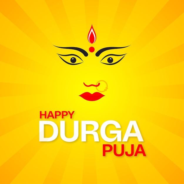 Feliz durga puja saudação com deusa e post de mídia social amarelo