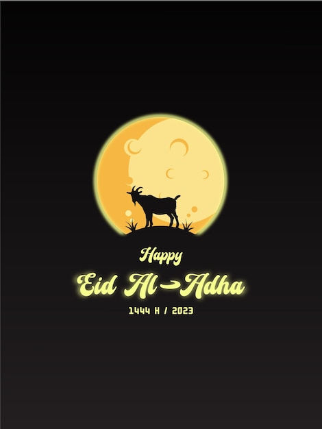 Feliz eid al adha 1444 h cabra com fundo de lua