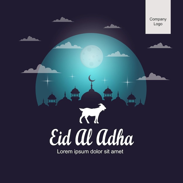 Feliz eid al adha design no círculo azul