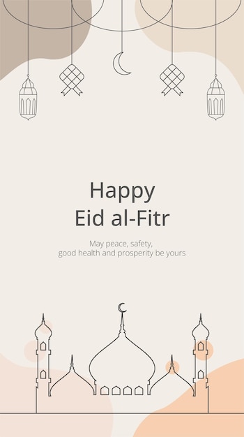 Vetor feliz eid al fitr cartão social mídia história post modelo ilustração vetorial