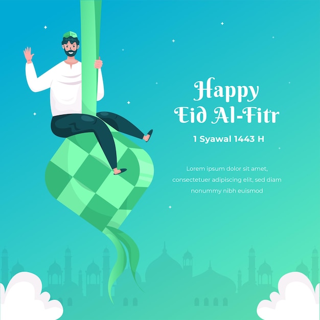 Feliz eid alfitr saudações design plano