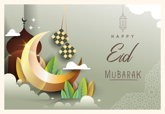 Feliz eid mubarak design de elemento elegante para plano de fundo e modelo para cartão de texto