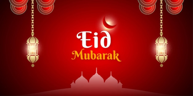 Feliz eid mubarak fundo de cor vermelha design de postagem de mídia social