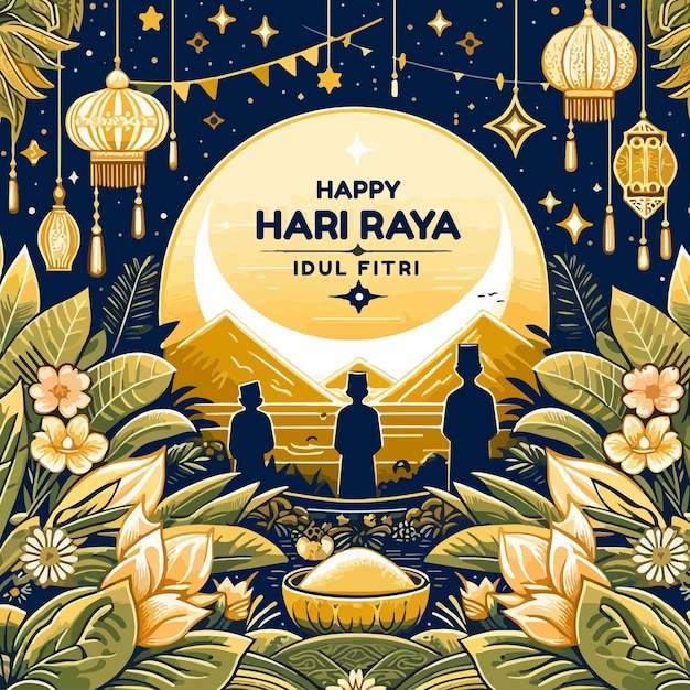 Feliz Eid Mubarak Idul Fitri Vector de postagem de mídia social