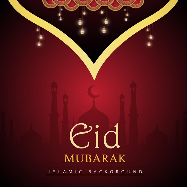 Vetor feliz eid saudações maroon golden background banner de mídia social islâmica