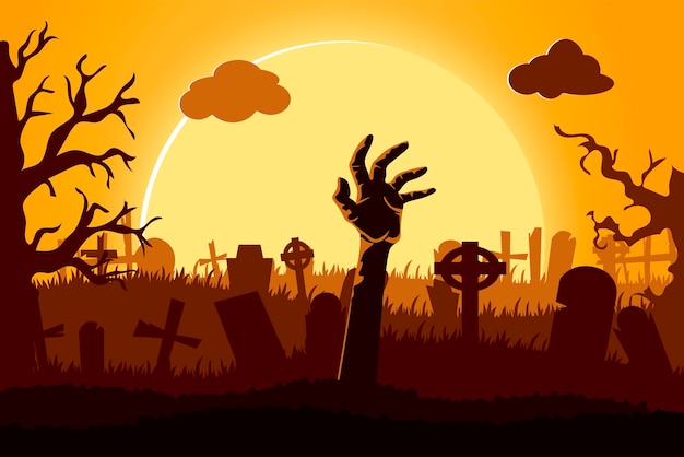 Feliz estilo de corte de papel de halloween conceito de cemitério ilustração vetorial