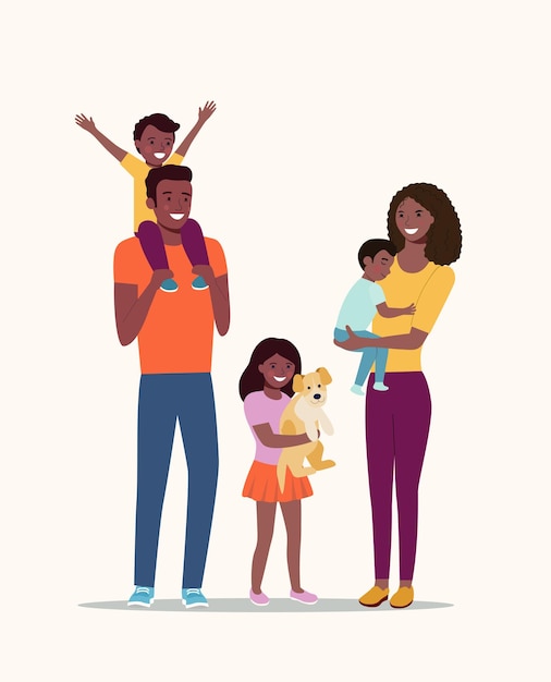 Vetor feliz família afro-americana isolada. ilustração em vetor estilo simples.