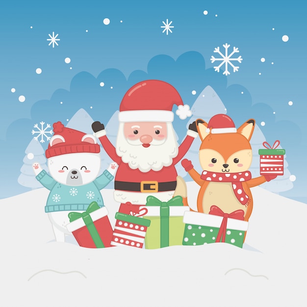 Feliz feliz Natal cartão com Papai Noel e animais