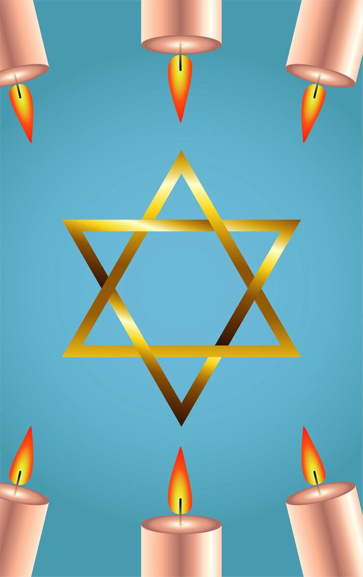 Vetor feliz festa de hanukkah com estrela dourada e velas