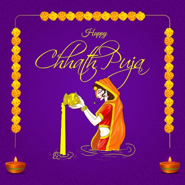 Vetor feliz festival de chhath puja na índia