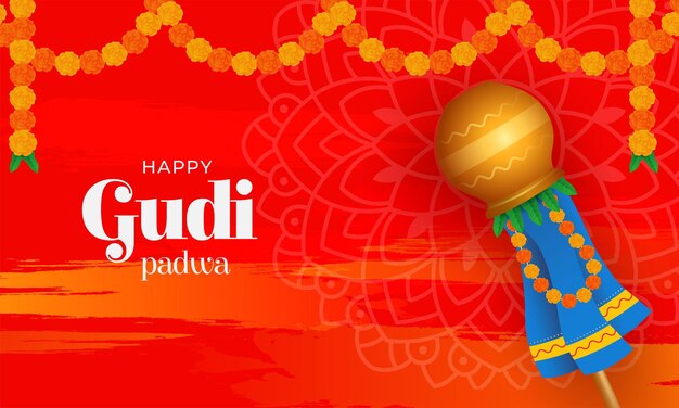 Vetor feliz festival de gudi padwa celebração do ano novo hindu fundo