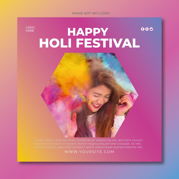 Feliz festival de Holi postagens nas redes sociais