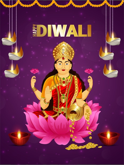 Feliz festival de luz diwali com a deusa laxami