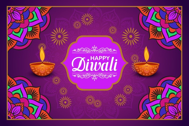 Vetor feliz festival de luzes de diwali indian rangoli luzes douradas fundo colorido