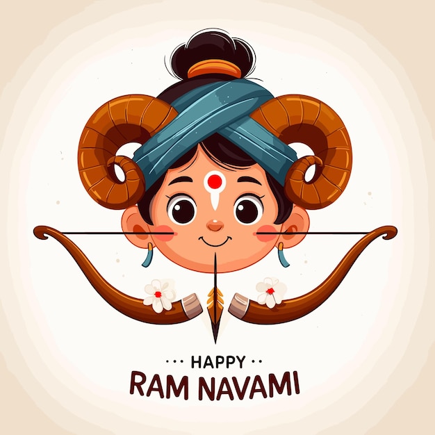 Vetor feliz festival de ram navami da índia senhor rama com desenho de ilustração vetorial de arco e flecha